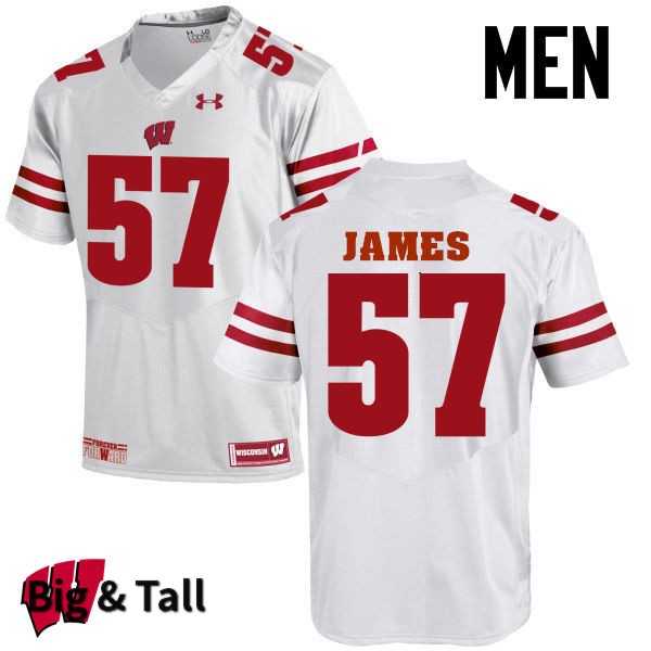 Wisconsin Badgers Men's #57 Alec James NCAA Under Armour Authentic White Big & Tall College Stitched Football Jersey DC40O14BW